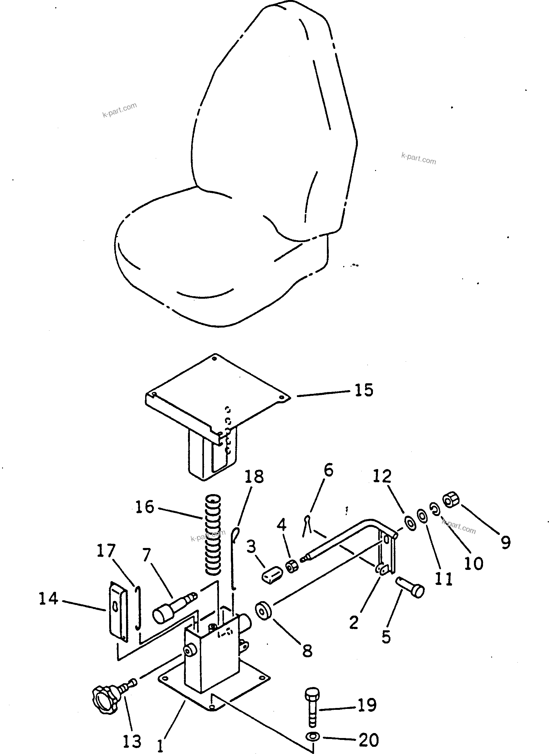Komatsu parts book diagram for PC100-5 S/N 28001-UP: OPERATOR'S SEAT STAND (FOR WRIST CONTROL LEVER)