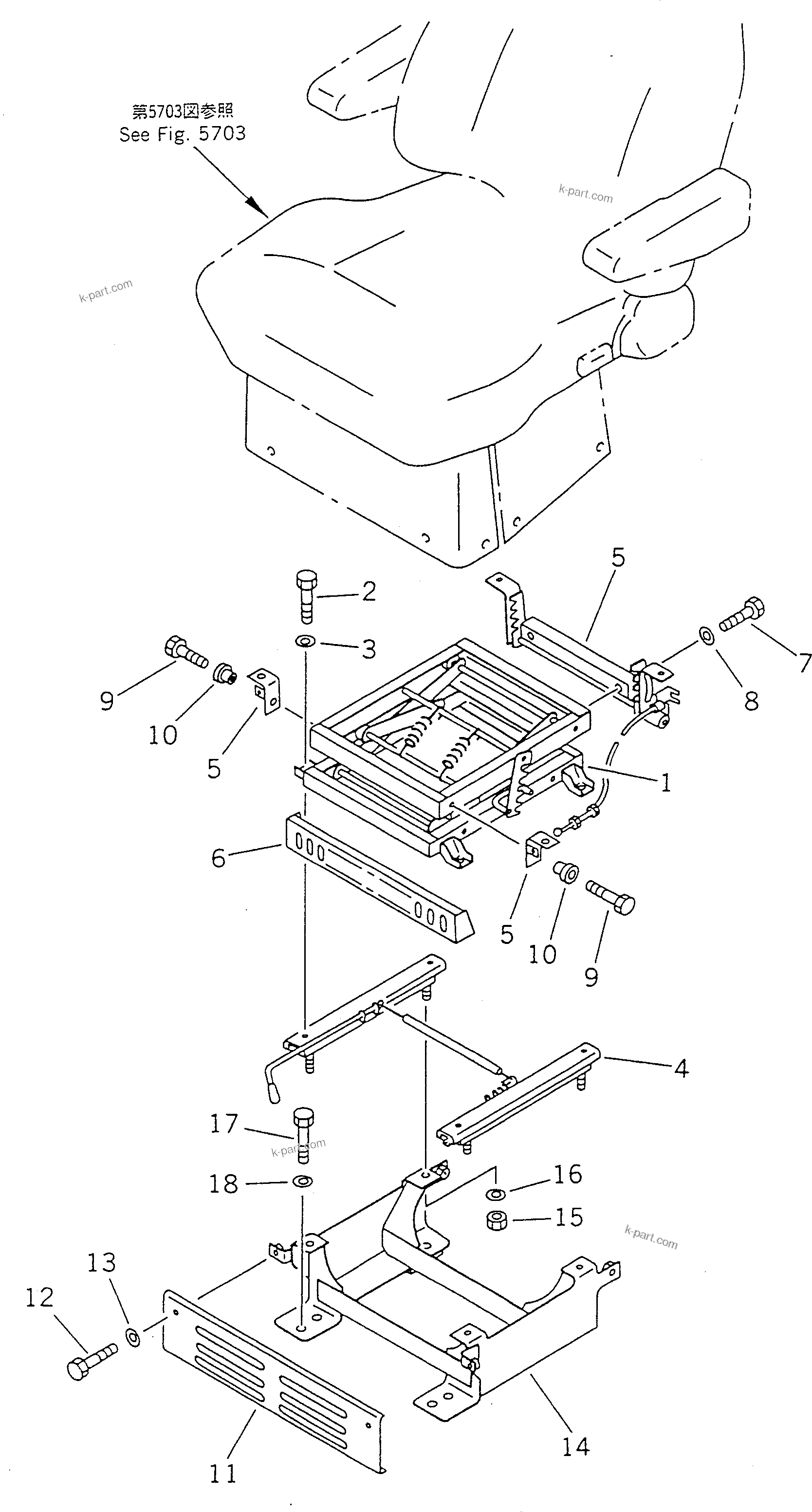 Komatsu parts book diagram for PC100-5 S/N 28001-UP: OPERATOR'S SEAT (FOR LONG LEVER CONTROL)(#32402-)