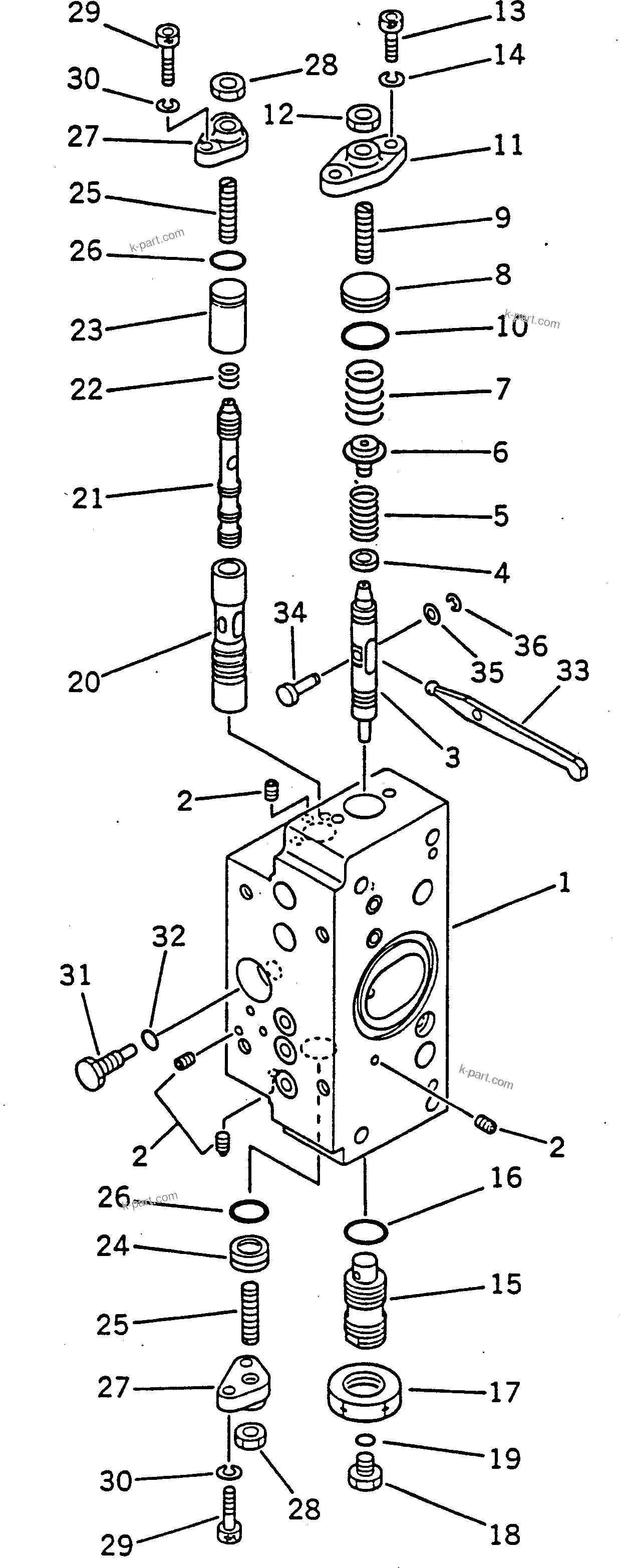 Komatsu parts book diagram for PC100-5 S/N 28001-UP: HYDRAULIC PUMP (SERVO VALVE SUB ASS'Y ? FRONT) (8/15)