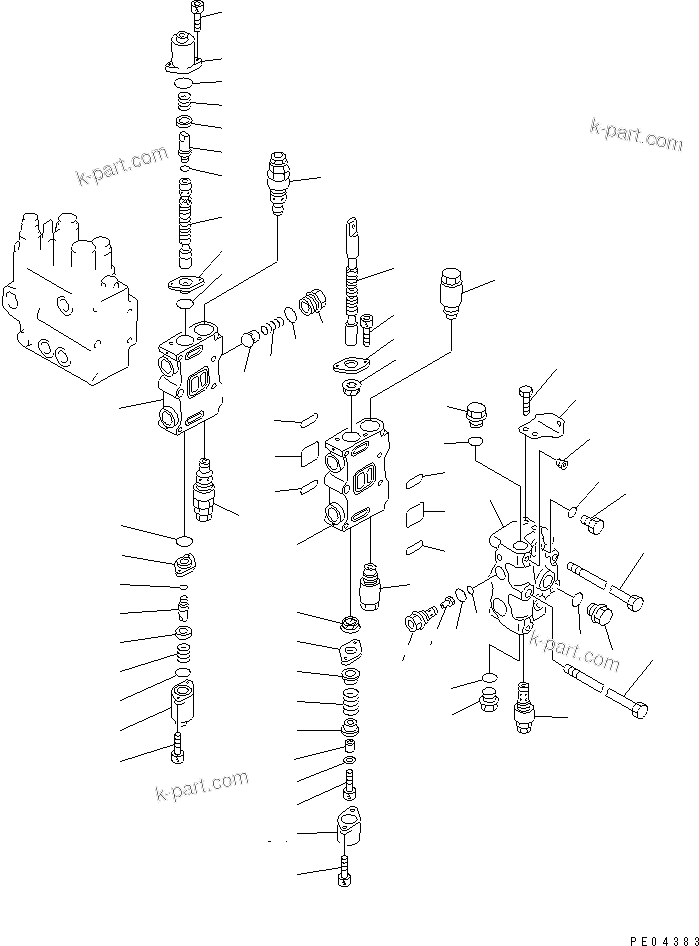 Komatsu parts book diagram for PC100-5 S/N 28001-UP: HYDRAULIC CONTROL VALVE L.H.(2/4)