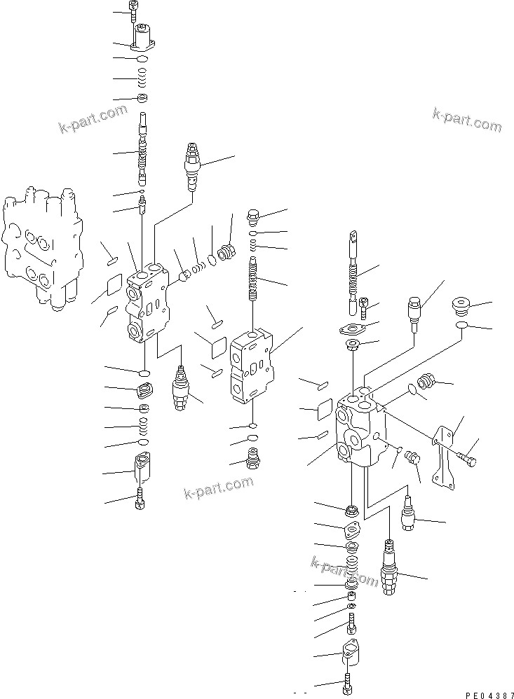 Komatsu parts book diagram for PC100-5 S/N 28001-UP: HYDRAULIC CONTROL VALVE R.H.(2/4)