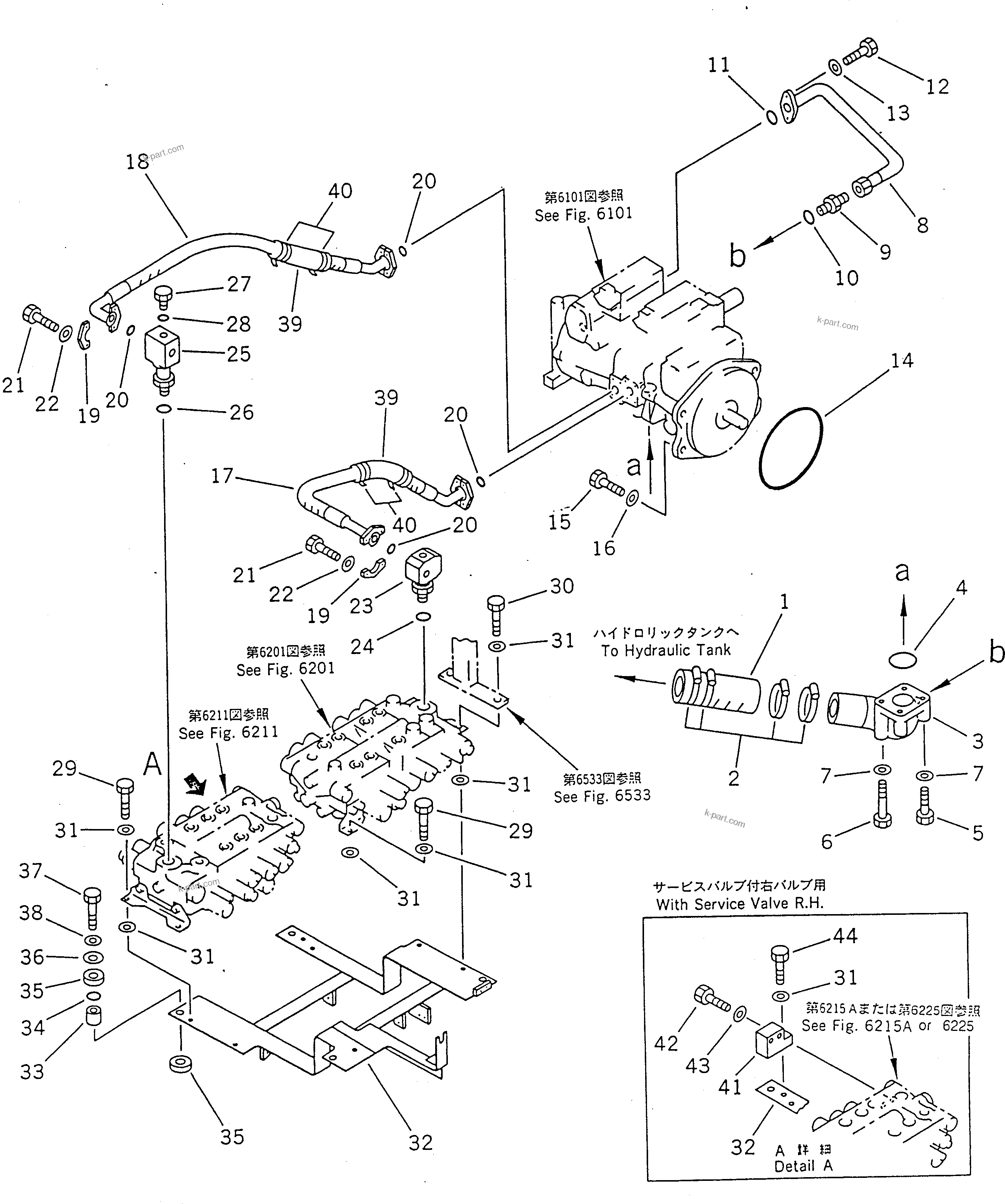 Komatsu parts book diagram for PC100-5 S/N 28001-UP: HYDRAULIC PIPING (SUCTION AND DELIVERY LINE)