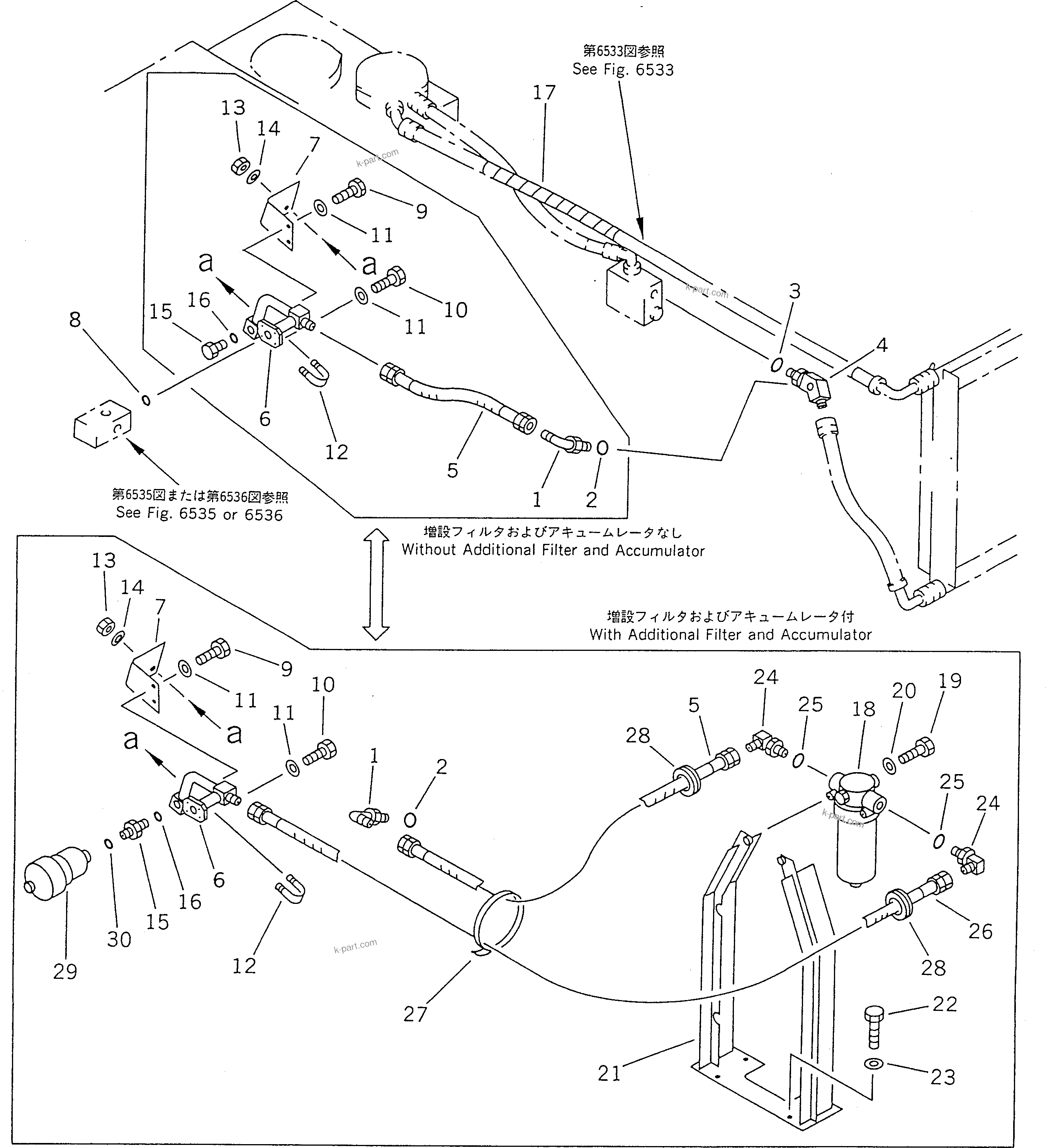 Komatsu parts book diagram for PC100-5 S/N 28001-UP: HYDRAULIC PIPING (OIL COOLER AND RETURN LINE) (2/2)              (FOR BRAKER AND OTHER ATTACHMENT)(#32402-)