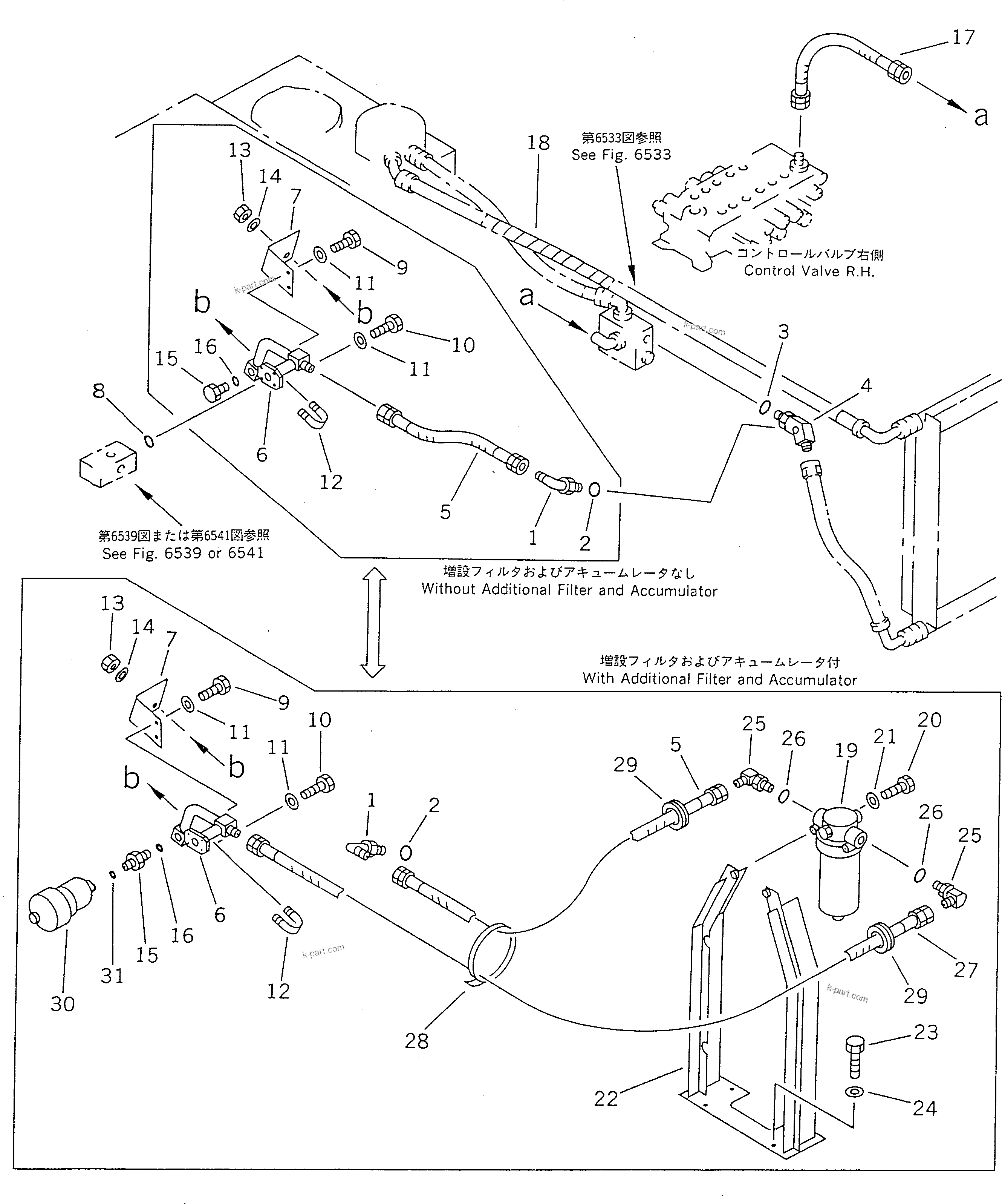 Komatsu parts book diagram for PC100-5 S/N 28001-UP: HYDRAULIC PIPING (OIL COOLER AND RETURN LINE) (2/2)              (FOR CRUSHER AND OTHER ATTACHMENT)(#32402-)