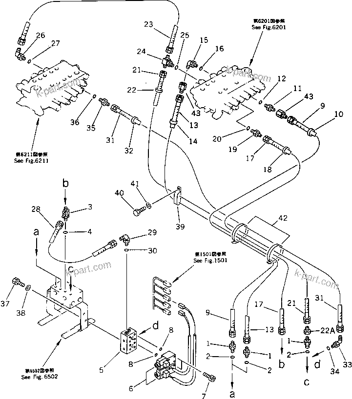 Komatsu parts book diagram for PC100-5 S/N 28001-UP: HYDRAULIC PIPING (P.P.C. PIPING 1/2) (FOR WRIST CONTROL LEVER)(#28001-29992)
