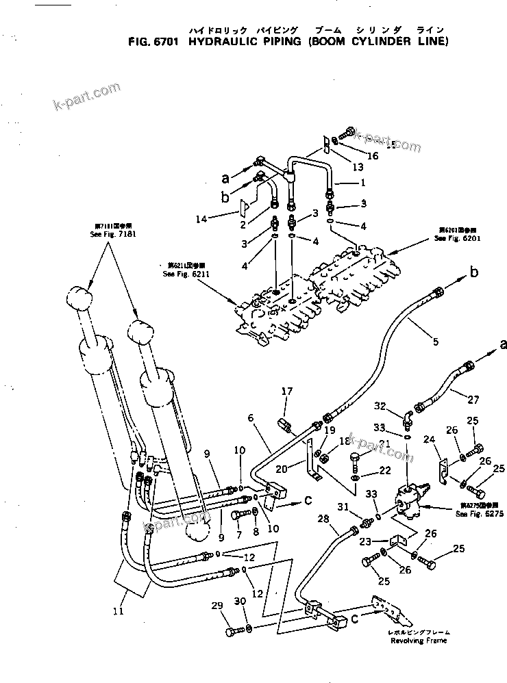 Komatsu parts book diagram for PC100-5 S/N 28001-UP: HYDRAULIC PIPING (BOOM CYLINDER LINE)