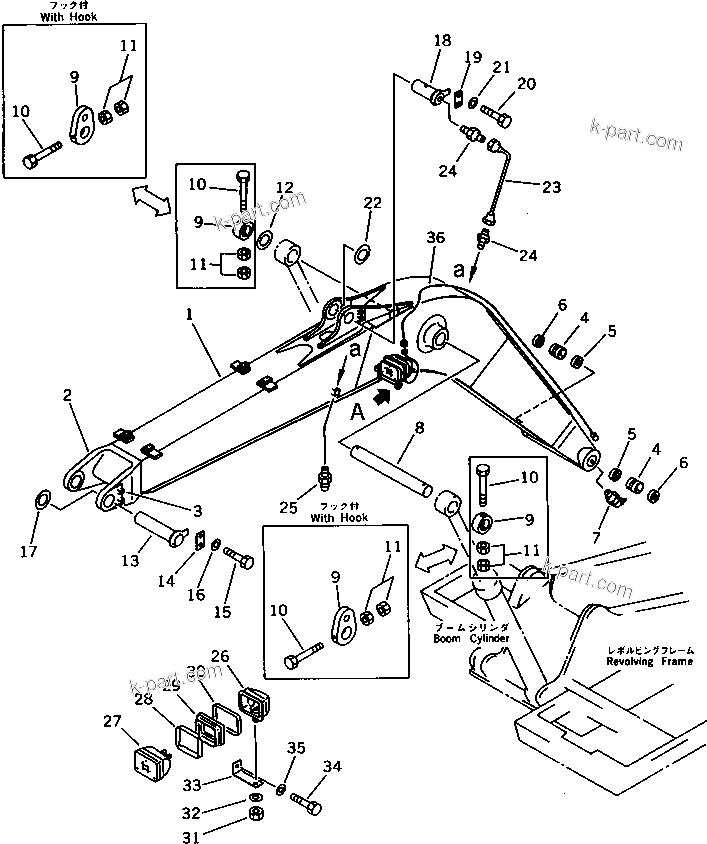 Komatsu parts book diagram for PC100-5 S/N 28001-UP: BOOM(#29806-32401)
