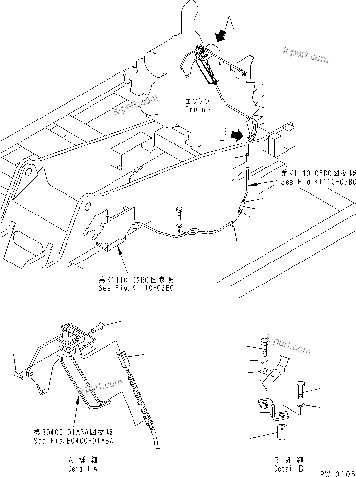 Komatsu parts book diagram for PC100-6Z S/N 40001-UP: FUEL CONTROL (CABLE CLAMP)(#45438-46826)