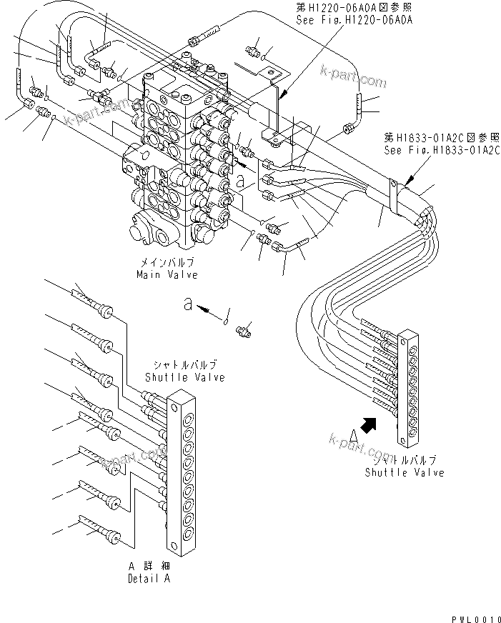 Komatsu parts book diagram for PC100-6Z S/N 40001-UP: VALVE PIPING (PILOT)(#45438-46058)