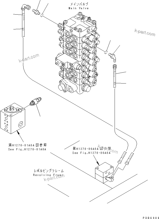 Komatsu parts book diagram for PC100-6Z S/N 40001-UP: ATTACHMENT LINE (MAIN VALVE PILOT PIPING)(#45000-46058)