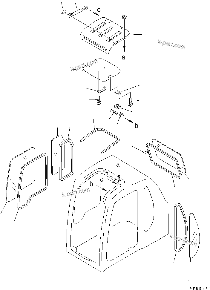 Komatsu parts book diagram for PC100-6Z S/N 40001-UP: OPERATOR'S CAB (WINDOW AND ROOF VENTILATOR)(#45438-46826)