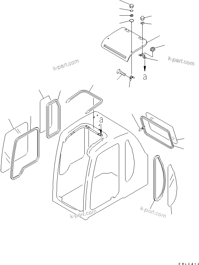 Komatsu parts book diagram for PC100-6Z S/N 40001-UP: OPERATOR'S CAB (WINDOW AND SEE THROUGH ROOF VENTILATOR)(#45000-46826)