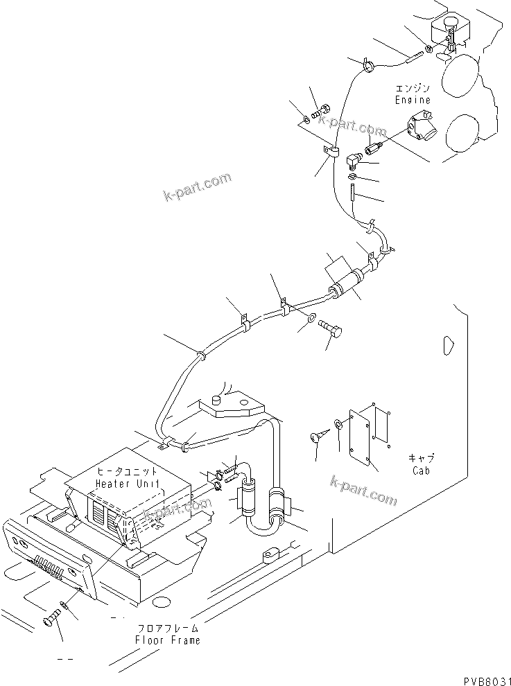 Komatsu parts book diagram for PC100-6Z S/N 40001-UP: CAR HEATER (PIPING)(#45000-46826)