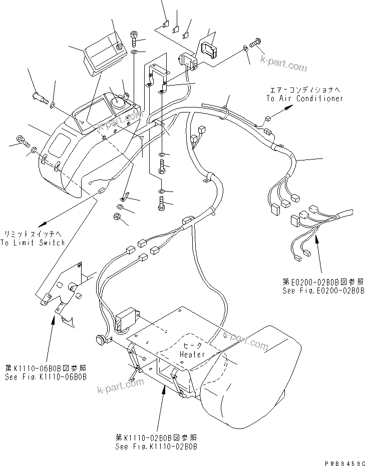 Komatsu parts book diagram for PC100-6Z S/N 40001-UP: FLOOR FRAME (RIGHT STAND) (PANEL AND HARNESS) (WITH HEATER)(#46059-46826)