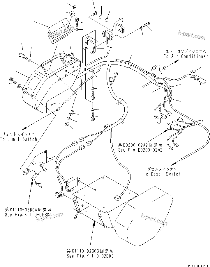 Komatsu parts book diagram for PC100-6Z S/N 40001-UP: FLOOR FRAME (RIGHT STAND) (HARNESS) (WITH ONE TOUCH DECEL)(#46059-46826)