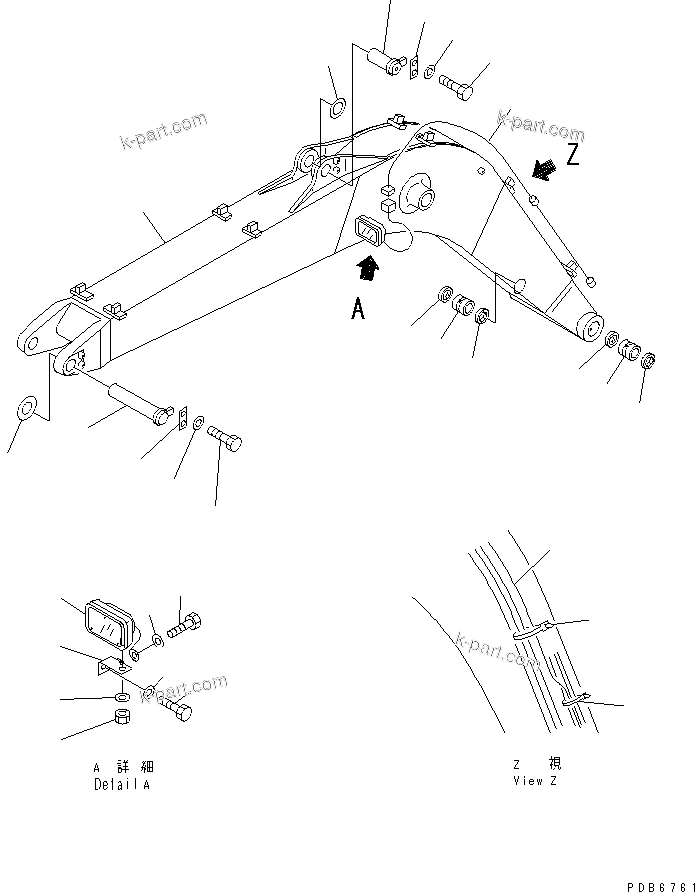 Komatsu parts book diagram for PC100-6Z S/N 40001-UP: BOOM (BOOM ? WORK LAMP AND PIN)(#45438-46826)