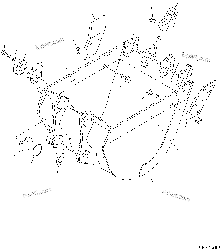 Komatsu parts book diagram for PC100-6Z S/N 40001-UP: BUCKET ? 0.44M3 (CECE 0.40M3) WIDTH 830MM (VERTICAL PIN TYPE)     (REINFORCED TYPE)