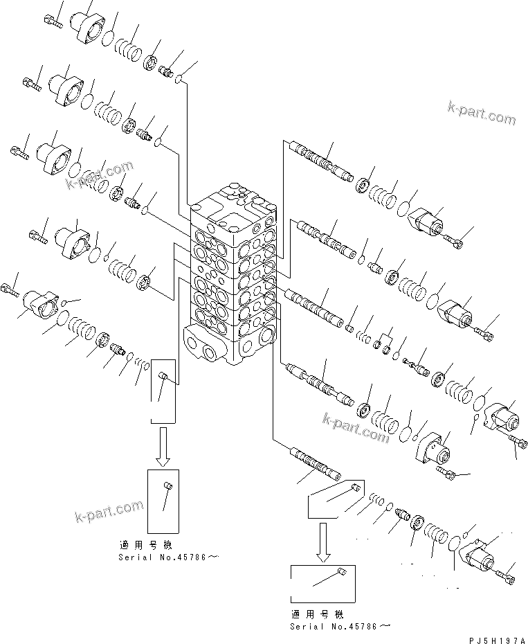 Komatsu parts book diagram for PC100-6Z S/N 40001-UP: MAIN VALVE (6-VALVE) (2/11)(#45416-46826)