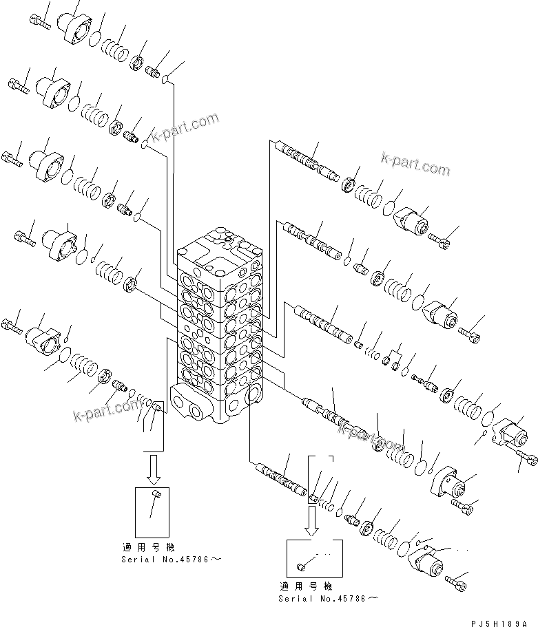 Komatsu parts book diagram for PC100-6Z S/N 40001-UP: MAIN VALVE (7-VALVE) (2/13)(#45416-46826)