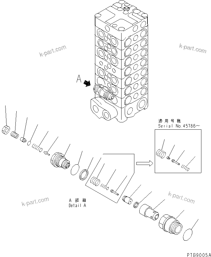 Komatsu parts book diagram for PC100-6Z S/N 40001-UP: MAIN VALVE (7-VALVE) (7/13)(#45416-46826)