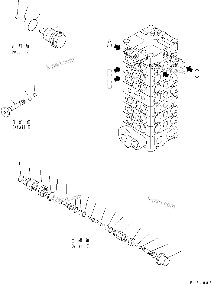 Komatsu parts book diagram for PC100-6Z S/N 40001-UP: MAIN VALVE (7-VALVE) (13/13) (CUSTOM)(#45438-46826)