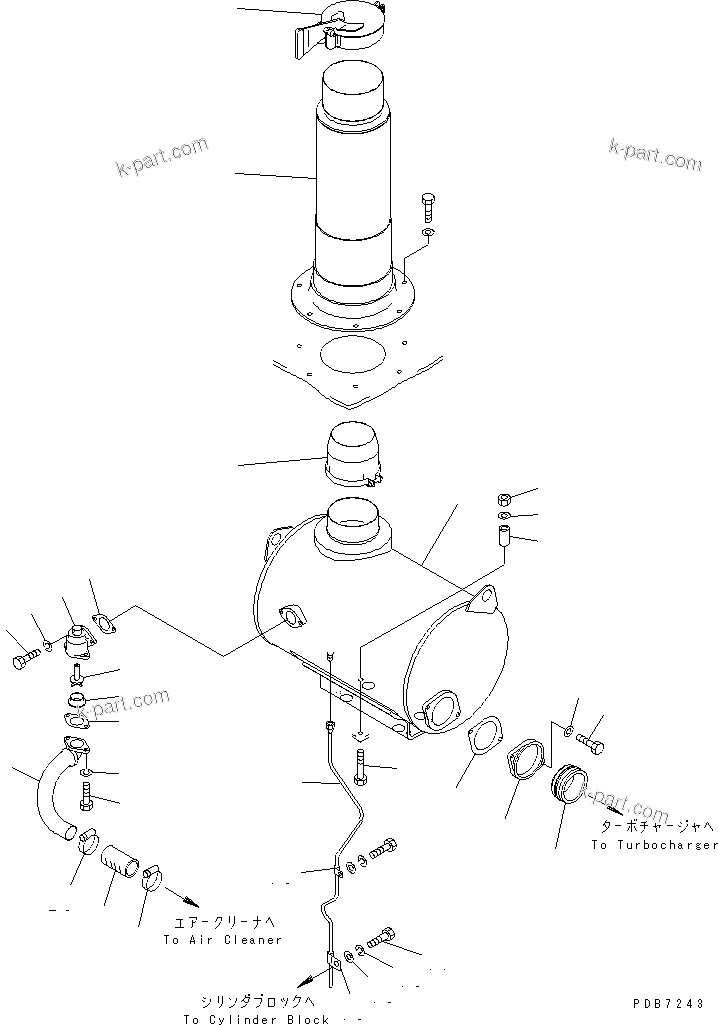 Komatsu parts book diagram for PC1000-1 S/N 10001-UP: EXHAUST PIPE (OUTSIDE MUFFLER TYPE)(#10361-)