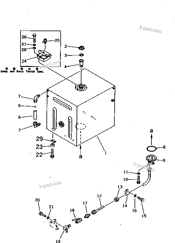 Komatsu parts book diagram for PC1000-1 S/N 10001-UP: FUEL TANK (SANDY AND DUSTY TERRAIN SPEC.) (EXCEPT JAPAN)