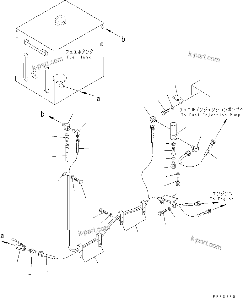 Komatsu parts book diagram for PC1000-1 S/N 10001-UP: FUEL PIPING(#10372-)