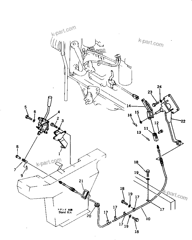 Komatsu parts book diagram for PC1000-1 S/N 10001-UP: FUEL CONTROL LEVER (1/2) (FOR LOW CAB)(#10001-10137)