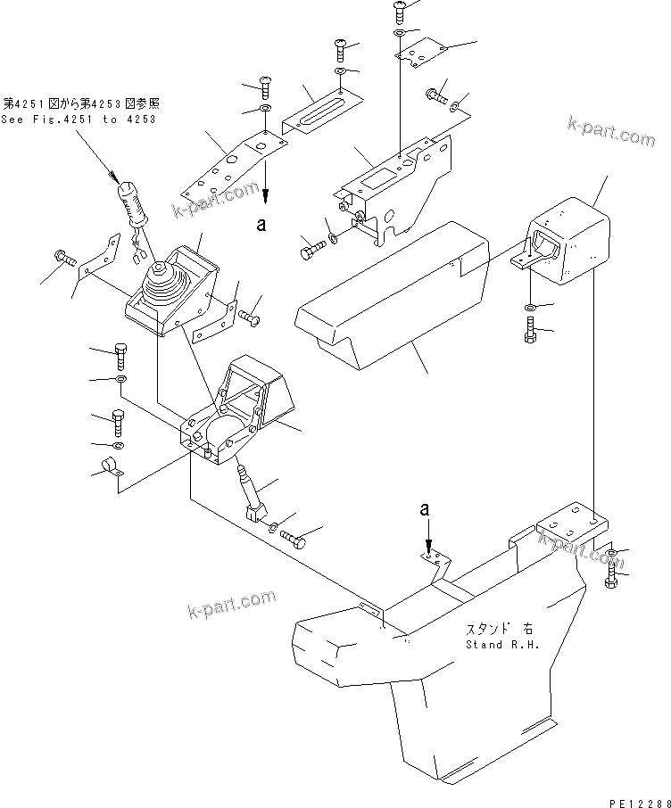 Komatsu parts book diagram for PC1000-1 S/N 10001-UP: CONTROL LEVER AND ARMREST ? R.H.