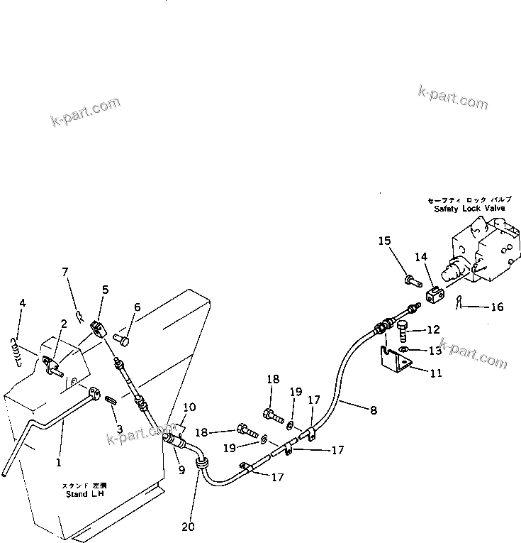 Komatsu parts book diagram for PC1000-1 S/N 10001-UP: SAFETY LOCK LEVER CONTROL (FOR LOW CAB)