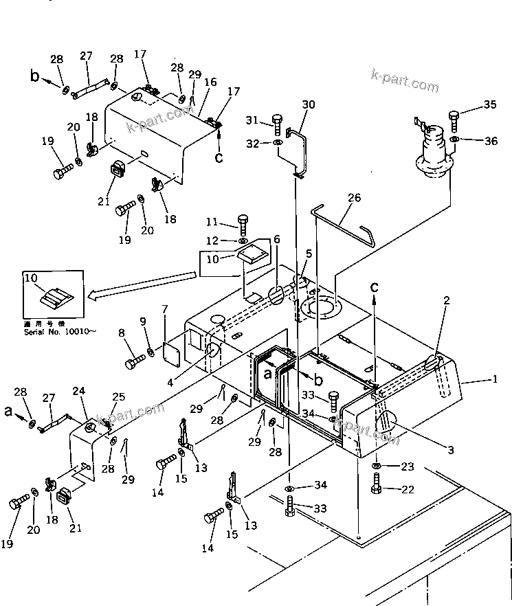 Komatsu parts book diagram for PC1000-1 S/N 10001-UP: HOOD