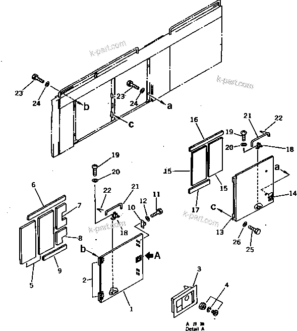 Komatsu parts book diagram for PC1000-1 S/N 10001-UP: LEFT SIDE COVER (FRONT DOOR)