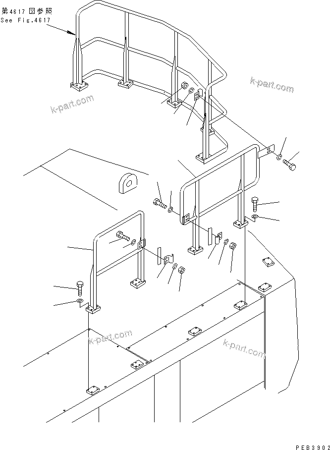 Komatsu parts book diagram for PC1000-1 S/N 10001-UP: HAND RAIL (FOR EC)(#10377-)
