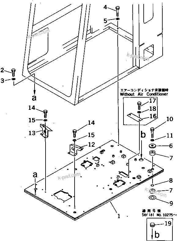 Komatsu parts book diagram for PC1000-1 S/N 10001-UP: FLOOR FRAME (WITH FREE SWING) (EXCEPT JAPAN)