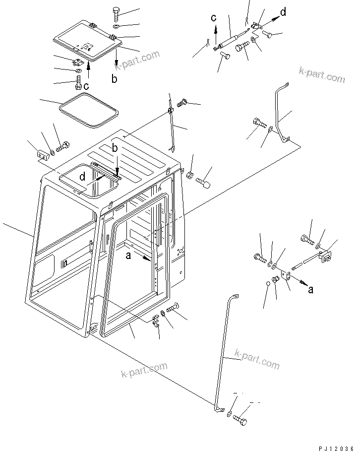 Komatsu parts book diagram for PC1000-1 S/N 10001-UP: HIGH MOUNT OPERATOR'S CAB (REAR WINDOW SASH TYPE) (1/6)(#10001-10274)