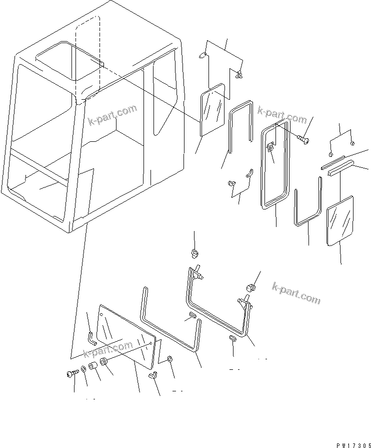 Komatsu parts book diagram for PC1000-1 S/N 10001-UP: HIGH MOUNT OPERATOR'S CAB (REAR WINDOW RIGID TYPE) (3/7)(#10158-10353)