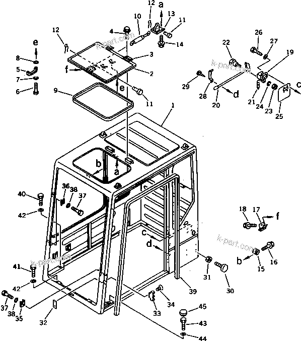 Komatsu parts book diagram for PC1000-1 S/N 10001-UP: HIGH MOUNT OPERATOR'S CAB (REAR WINDOW RIGID TYPE) (WITH RIGHT   WINDOW GUARD) (1/7)(#10275-10353)