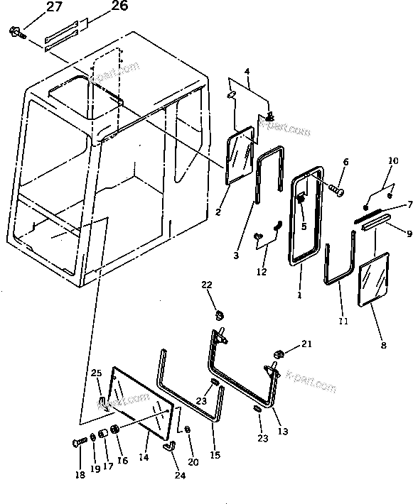 Komatsu parts book diagram for PC1000-1 S/N 10001-UP: HIGH MOUNT OPERATOR'S CAB (REAR WINDOW RIGID TYPE) (WITH RIGHT   WINDOW GUARD) (3/7)(#10275-10353)