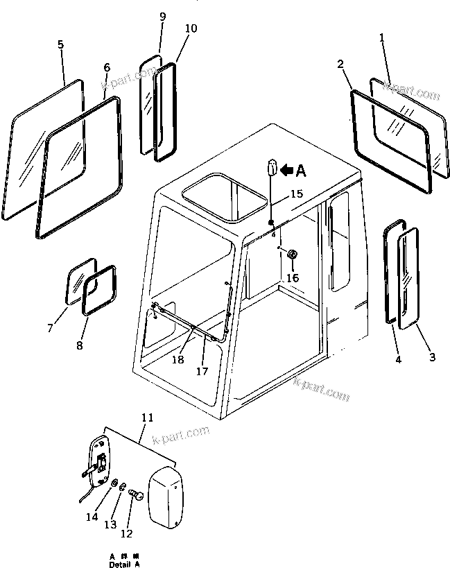 Komatsu parts book diagram for PC1000-1 S/N 10001-UP: HIGH MOUNT OPERATOR'S CAB (RIGHT AND REAR WINDOW RIGID TYPE)(4/6)(#10001-10274)