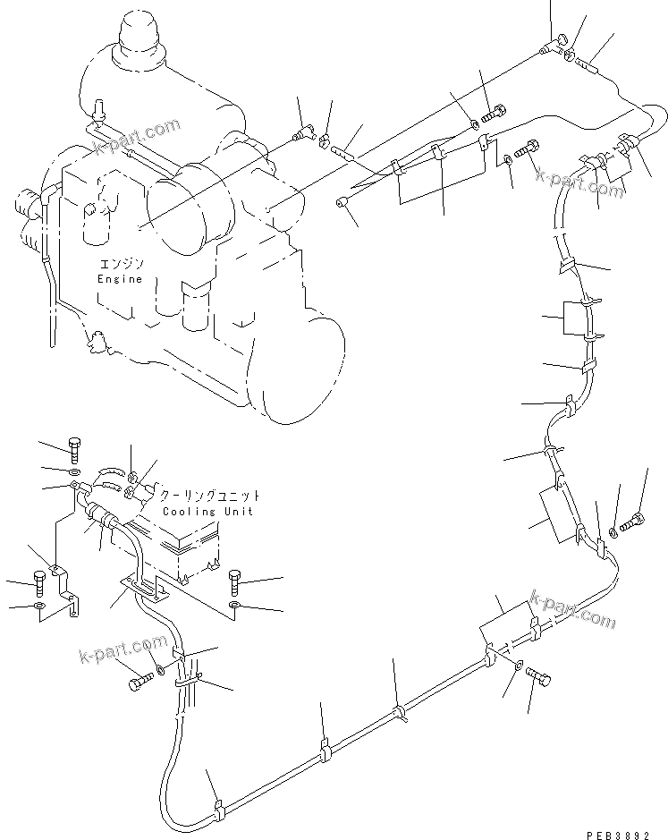 Komatsu parts book diagram for PC1000-1 S/N 10001-UP: AIR CONDITIONER (HEATER LINE)(#10372-)