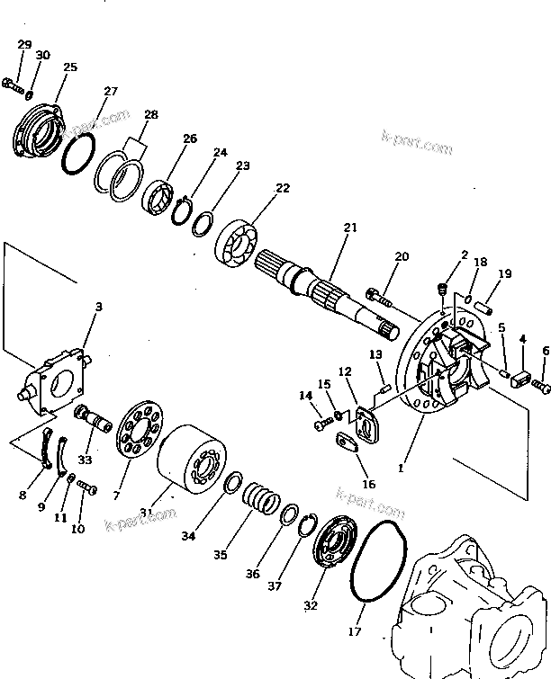Komatsu parts book diagram for PC1000-1 S/N 10001-UP: HYDRAULIC PUMP NO.2 (PUMP 2/5) (3/8)