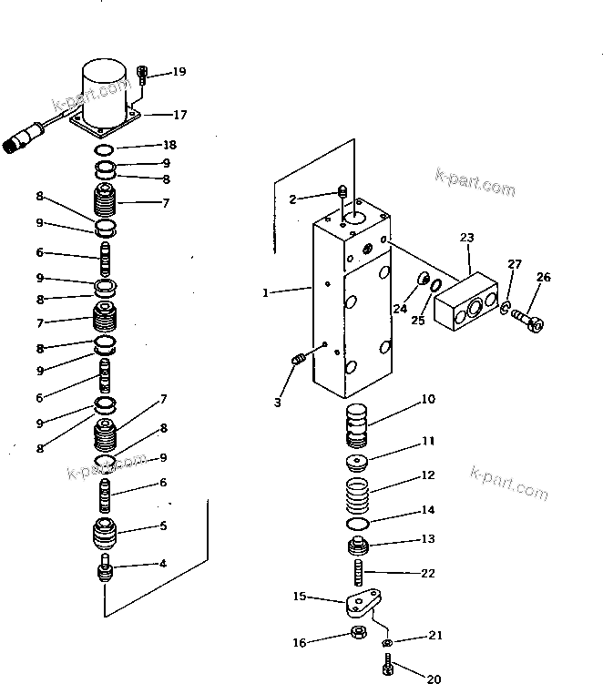 Komatsu parts book diagram for PC1000-1 S/N 10001-UP: HYDRAULIC PUMP NO.1 (TVC VALVE) (13/13) (WITH 2-STAGE SELECTOR   MODE OLSS) (EXCEPT JAPAN)