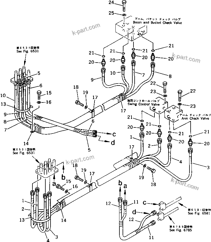 Komatsu parts book diagram for PC1000-1 S/N 10001-UP: BRACKET TO/FROM CHECK VALVE PIPING (FOR LOADER) (FOR HIGH CAB)