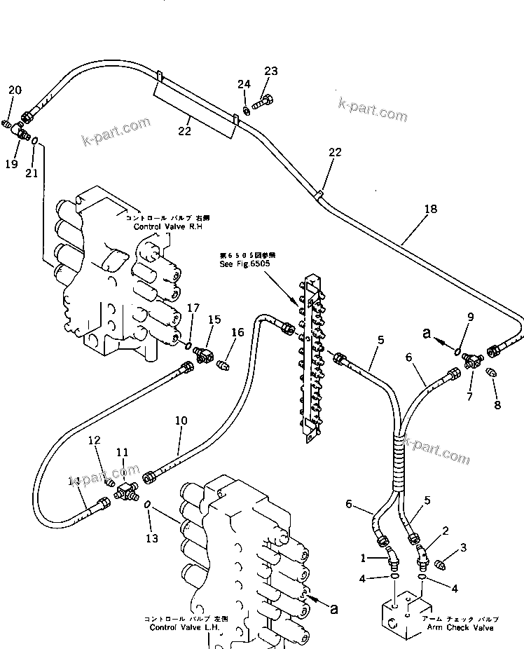 Komatsu parts book diagram for PC1000-1 S/N 10001-UP: ARM CHECK VALVE TO/FROM CONTROL VALVE
