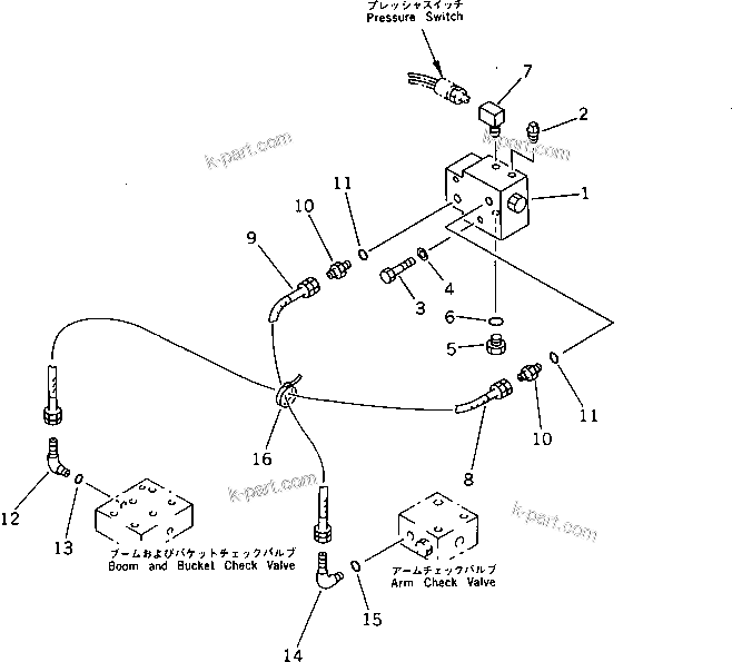 Komatsu parts book diagram for PC1000-1 S/N 10001-UP: ARM COMPENSATE PIPING (FOR LOADER) (WITH 2-POSITION AUTO         COMPENSATION)(#10051-)