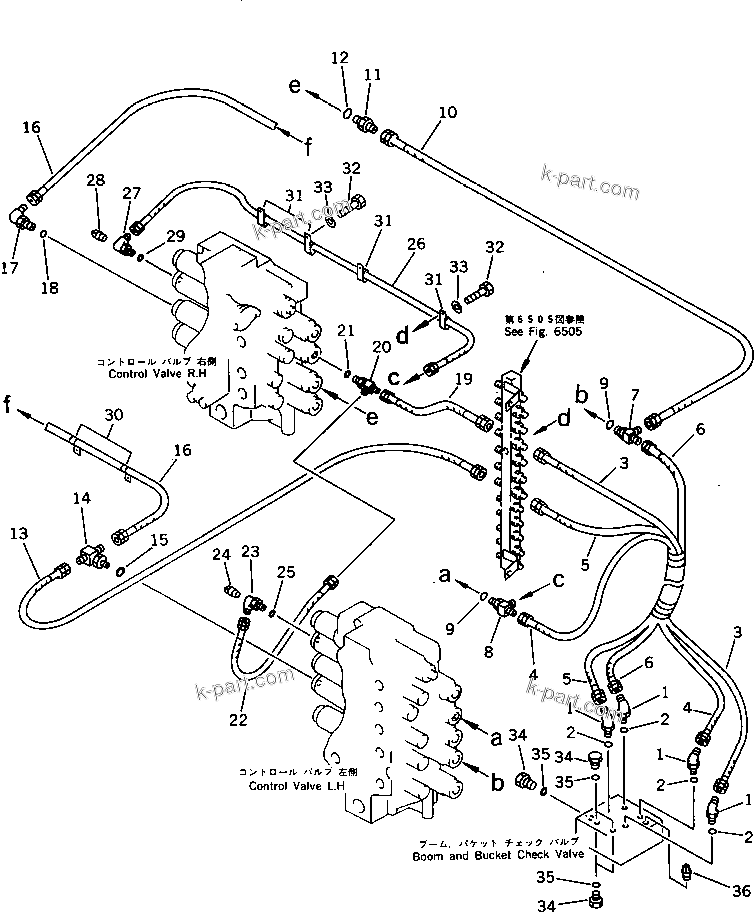 Komatsu parts book diagram for PC1000-1 S/N 10001-UP: BOOM AND BUCKET CHECK VALVE TO/FROM CONTROL VALVE PIPING