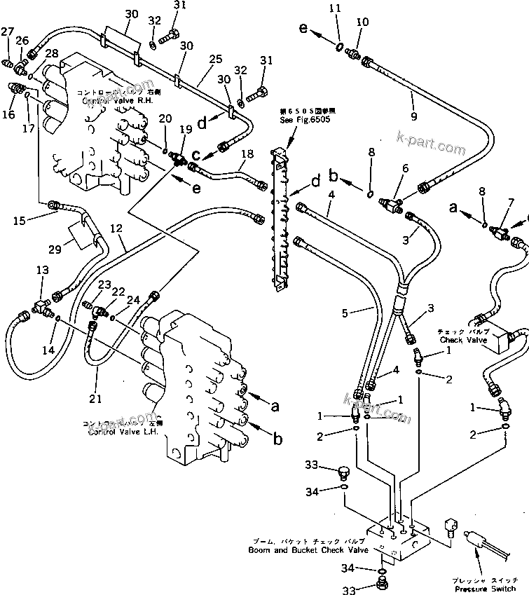 Komatsu parts book diagram for PC1000-1 S/N 10001-UP: BOOM AND BUCKET CHECK VALVE TO/FROM CONTROL VALVE PIPING (FOR    LOADER) (WITH 2-POSITION AUTO COM.)