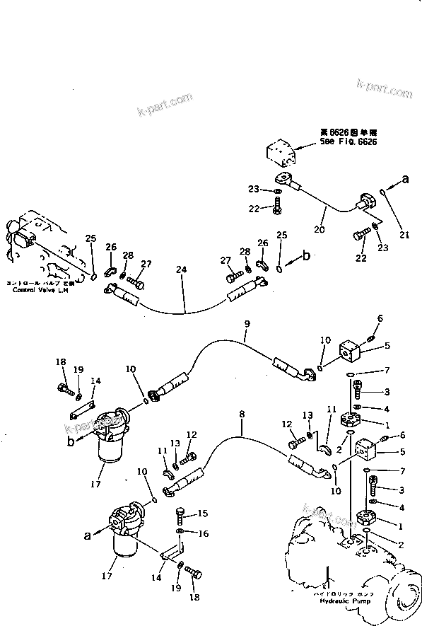 Komatsu parts book diagram for PC1000-1 S/N 10001-UP: NO.2 PUMP TO CONTROL VALVE PIPING