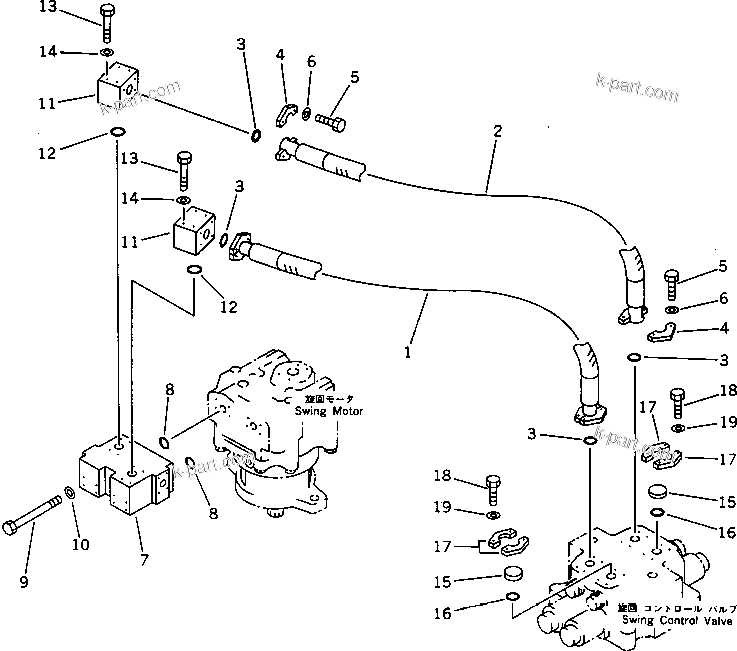 Komatsu parts book diagram for PC1000-1 S/N 10001-UP: REAR SWING MOTOR PIPING